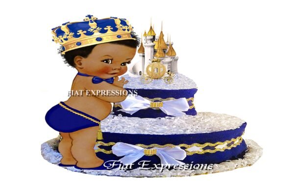 Prince Diaper Cake 2 Tier with Gold Castle & Carriage/Baby Shower Gift and Centerpiece