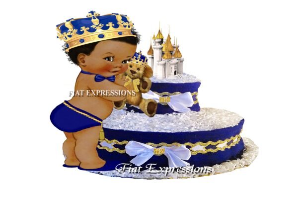 Prince Diaper Cake 2 Tier with Castle & Teddy Bear/Baby Shower Gift and Centerpiece