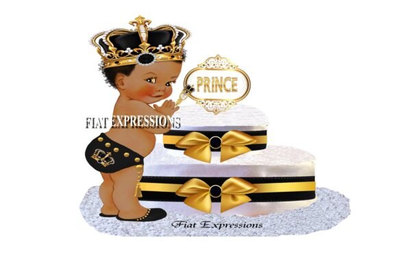 Prince Diaper Cake 2 Tier Black & Gold/Baby Shower Gift and Centerpiece