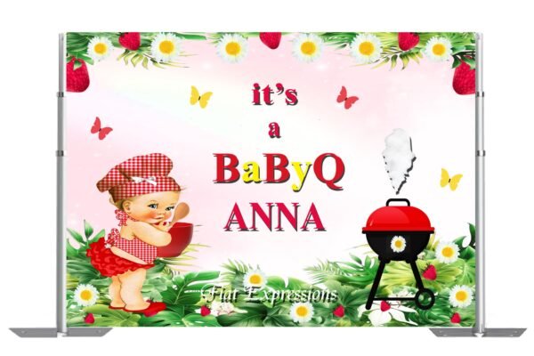 Baby-Q Girl Baby Shower Backdrop Digital File, Baby Shower Poster, Baby-Q Baby Shower Sign, Baby-Q Banner