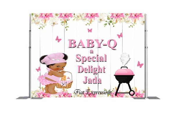 Baby-Q Baby Shower Backdrop with Flowers, Baby-Q Baby Shower Poster, Baby-Q Baby shower Sign, Baby-Q Baby Shower Photo Prop Digital File