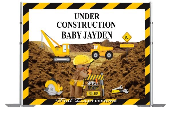 Construction Yellow & Brown Baby Shower Backdrop Digital File DIGITAL