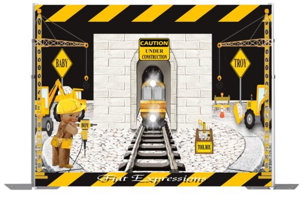 Construction Baby Shower Backdrop Digital File DIGITAL, Railroad Tracks under Construction Poster
