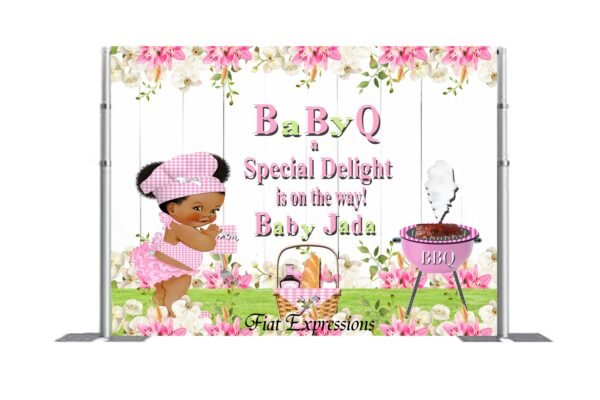 Baby-Q Girl Baby Shower Backdrop, Baby-Q Baby Shower Poster, Baby-Q Baby shower Sign, Baby-Q Baby Shower Photo Prop Digital File