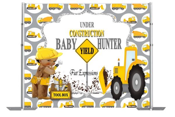 Construction Yellow & Gray Baby Shower Backdrop Digital File DIGITAL