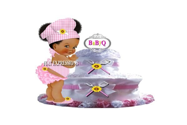 Baby-Q Diaper Cake, 2 Tier Pink and Yellow, Baby-Q Baby Shower, Baby-Q Baby Shower Centerpiece & Gift