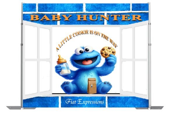 Cookie Monster Themed Baby Shower Backdrop with Bottle in Window