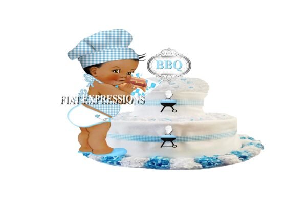Baby-Q Diaper Cake, 2 Tier Blue Diaper Cake, Boy with Hot Dog Diaper Cake, Baby Shower, Baby-Q Baby Shower Centerpiece & Gift