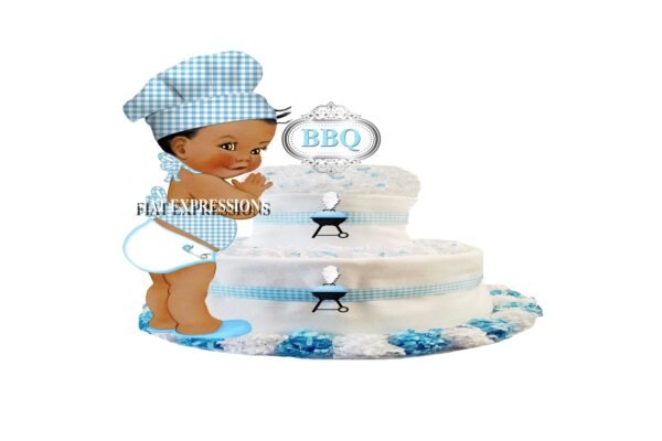 Baby-Q Diaper Cake, 2 Tier Blue Diaper Cake, Boy Diaper Cake, Baby Shower, Baby-Q Baby Shower Centerpiece & Gift