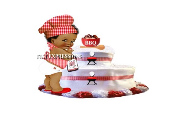 Baby-Q Diaper Cake, 2 Tier Diaper, Boy with BBQ Bowl Diaper Cake, Baby-Q Baby Shower Centerpiece & Gift