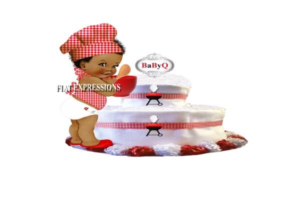 Baby-Q Diaper Cake, 2 Tier Red Diaper Cake, Baby Shower, Baby-Q Baby Shower Centerpiece & Gift
