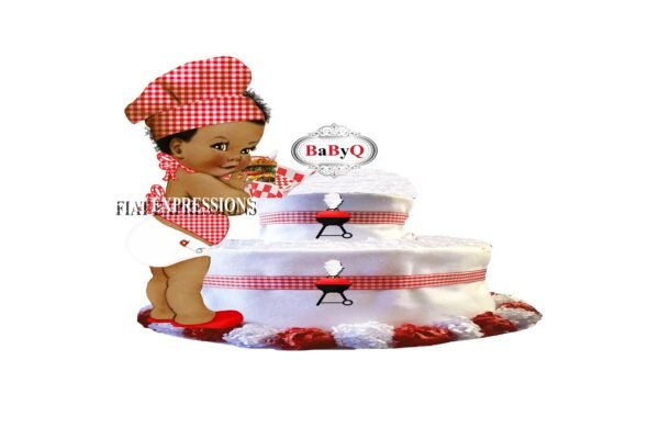 Baby-Q Diaper Cake, 2 Tier Diaper Cake, Red Baby Shower, Baby-Q Baby Shower Centerpiece & Gift
