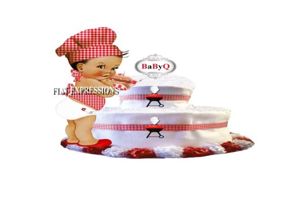 Baby-Q Diaper Cake, 2 Tier Diaper Cake, Boy Baby Shower, Baby-Q Baby Shower Centerpiece & Gift