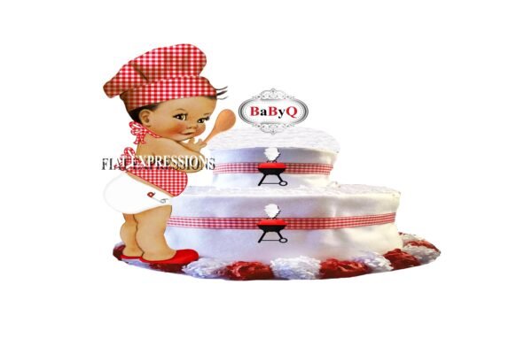 Baby-Q Diaper Cake, 2 Tier Diaper Cake, Red and White Baby Shower, Baby-Q Baby Shower Centerpiece & Gift