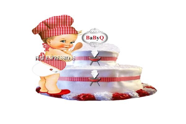 Baby-Q Boy Diaper Cake, 2 Tier Red Diaper Cake, Baby Shower, Baby-Q Baby Shower Centerpiece & Gift