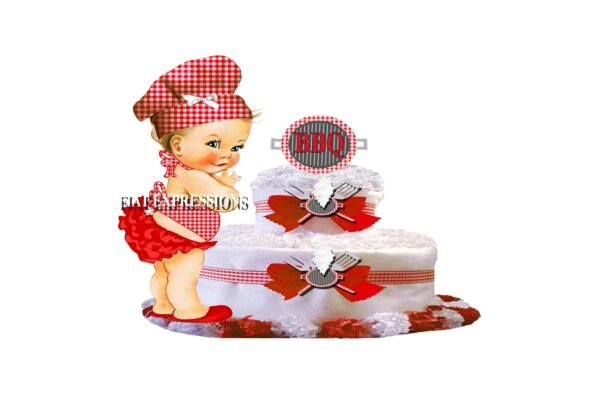 Baby-Q Diaper Cake, 2 Tier Diaper Cake, Girl Diaper Cake, Baby-Q Baby Shower Centerpiece & Gift