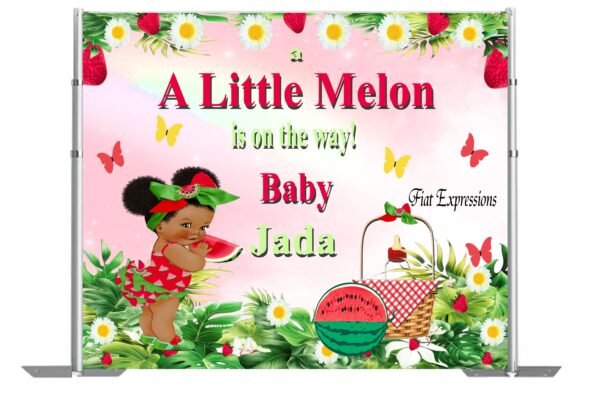 Watermelon Girl with Basket Baby Shower Poster Backdrop Digital File