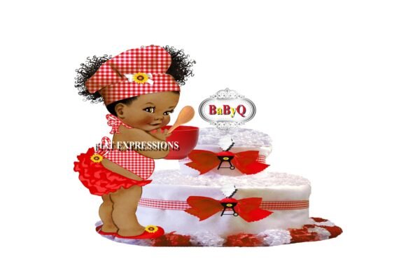 Baby-Q Diaper Cake, 2 Tier Diaper, Red and Yellow Diaper Cake, Baby-Q Baby Shower Centerpiece & Gift