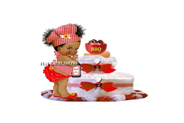 Baby-Q Girl Diaper Cake, 2 Tier Red and Sunflower with BBQ Sauce Diaper Cake, Baby-Q Baby Shower Centerpiece & Gift