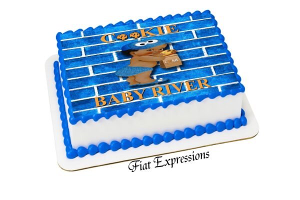 Cookie Monster Themed Baby Shower Edible Cake Image with Boy & Cookie Bag Basket Digital File