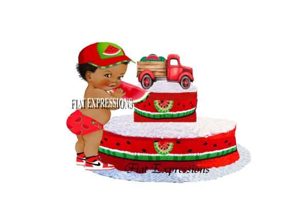 Watermelon Boy Red Diaper Cake, 2 Tier Diaper Cake, Truck Diaper Cake, Baby Shower Centerpiece and Gift