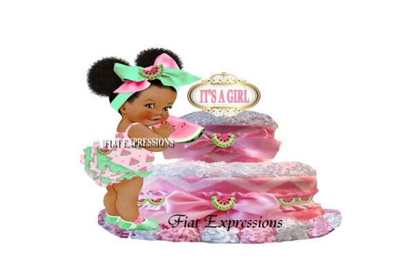 Watermelon Girl Diaper Cake, 2 Tier Diaper Cake, Watermelon Baby Shower Centerpiece & Gift