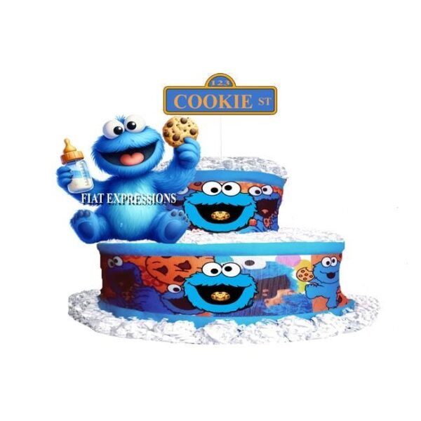 Cookie Baby Monster Themed Diaper Cake, Cookie Monster Themed Baby Shower Centerpiece & Gift