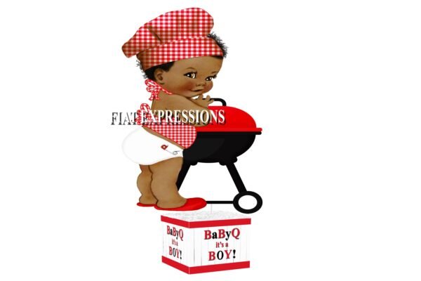 Baby-Q Red & White with Grill Baby Shower Table Centerpiece