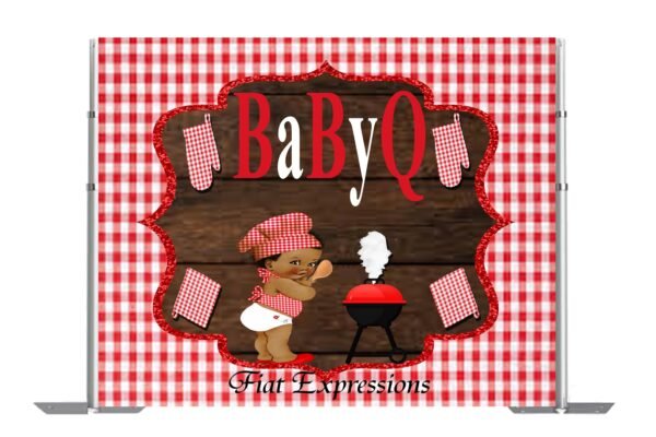Baby-Q Boy Red Brown & White Baby Shower Poster Backdrop Digital File