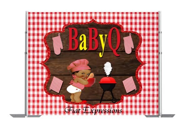 Baby-Q Red Brown & Yellow with Boy and Grill Baby Shower Poster Backdrop Digital File