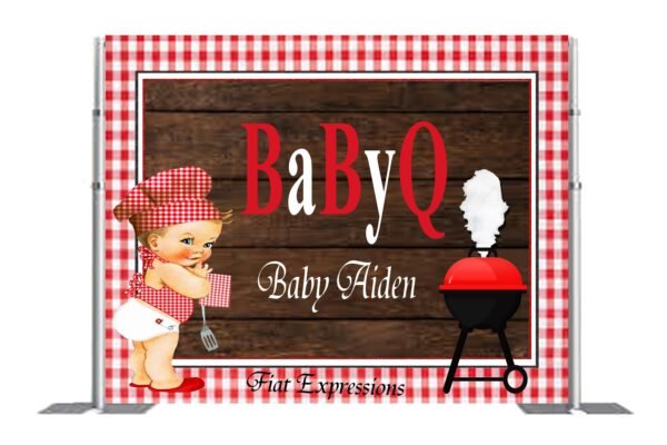 Baby-Q Red & Brown Boy Baby Shower Poster Backdrop Digital File