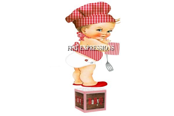 Baby-Q Red & Brown with Boy and Potholder Baby Shower Table Centerpiece