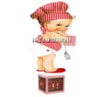 Baby Q Boy Centerpiece Red Gingham Brown Wood Spatula Potholder