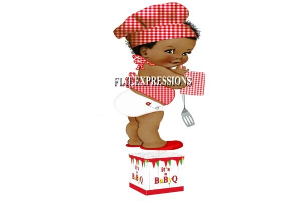 Baby-Q with Butterflies, Boy and Potholder Baby Shower Table Centerpiece