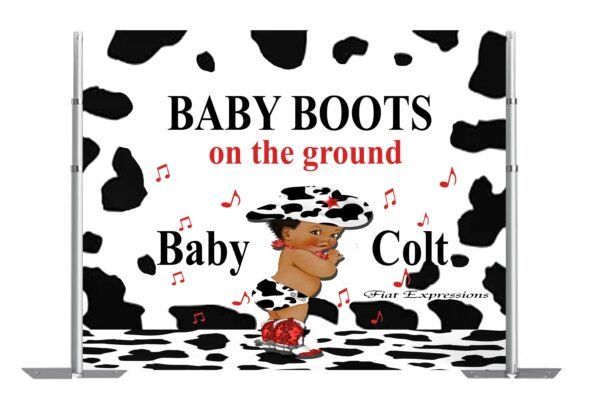 Baby Boots on the Ground Cow Print Baby Shower Backdrop Digital File, Baby Shower Brown & Red Poster, Photo Prop, Baby Shower Sign