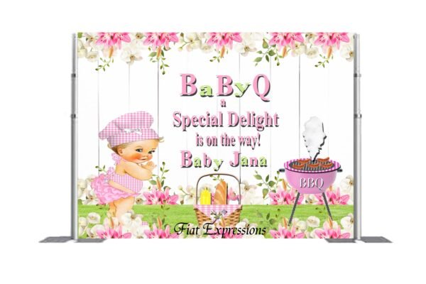 Baby-Q Baby Pink & Green Baby Shower Backdrop, Baby-Q Baby Shower Poster, Baby-Q Baby shower Sign, Baby-Q Baby Shower