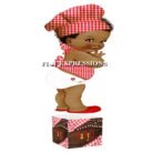 Baby Q Boy Centerpiece Red Gingham Brown Wood Lights