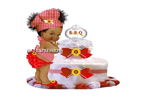 Baby-Q Girl Diaper Cake, 2 Tier Diaper Cake, Sunflower Diaper Cake, Baby-Q Baby Shower Centerpiece & Gift