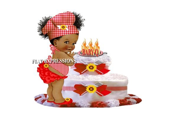 Baby-Q Diaper Cake, 2 Tier Diaper Cake, Girl and Sunflower Diaper Cake, Baby-Q Baby Shower Centerpiece & Gift