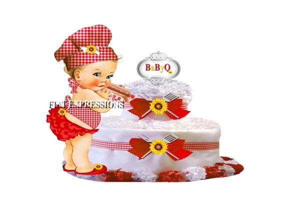 Baby-Q Girl Diaper Cake, 2 Tier Sunflower Diaper Cake, Baby-Q Baby Shower Centerpiece & Gift