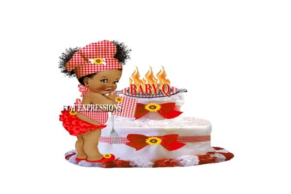 Baby-Q Girl Diaper Cake, 2 Tier Red with Sunflower and Grill Diaper Cake, Baby-Q Baby Shower Centerpiece & Gift