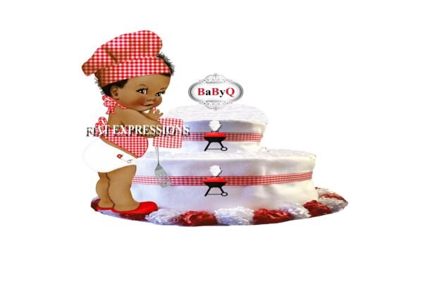 Baby-Q Diaper Cake, 2 Tier Diaper Cake, Baby Shower, Baby-Q Baby Shower Centerpiece & Gift