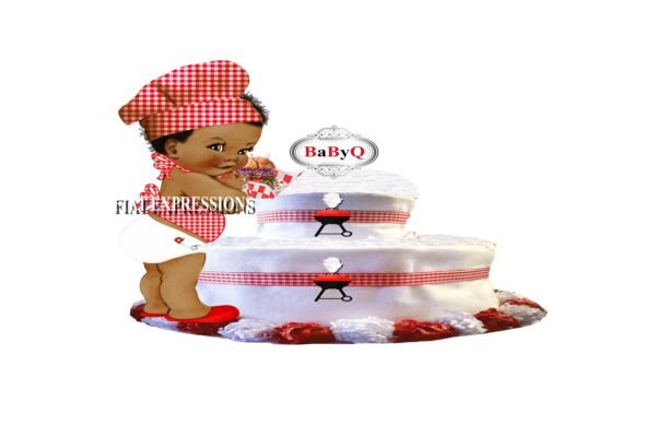 Baby-Q Diaper Cake, Cake 2 Tier Diaper Cake, Boy Baby Shower, Baby-Q Baby Shower Centerpiece & Gift