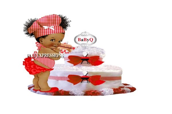 Baby-Q Diaper Cake, Girl with Grill Hot Dog Diaper Cake, Baby Shower, Baby-Q Baby Shower Centerpiece & Gift