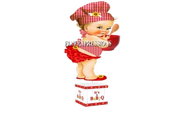 Baby-Q Girl Red, White with Sunflower Baby Shower Table Centerpiece