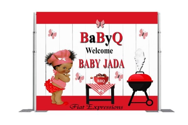 Baby-Q Girl Red Baby Shower Poster Backdrop Digital File, Baby Shower Photo Prop, Baby-Q Baby Shower Sign