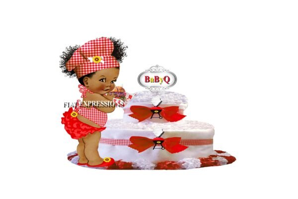 Baby-Q Diaper Cake, 2 Tier Diaper Cake, Girl and BBQ Diaper Cake, Baby-Q Baby Shower Centerpiece & Gift