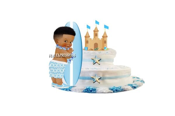 Hawaiian Tropical Aloha Island Diaper Cake, Boy & Sandcastle Diaper Cake, 2 Tier Diaper Cake, Hawaiian Baby Shower Centerpiece and Gift