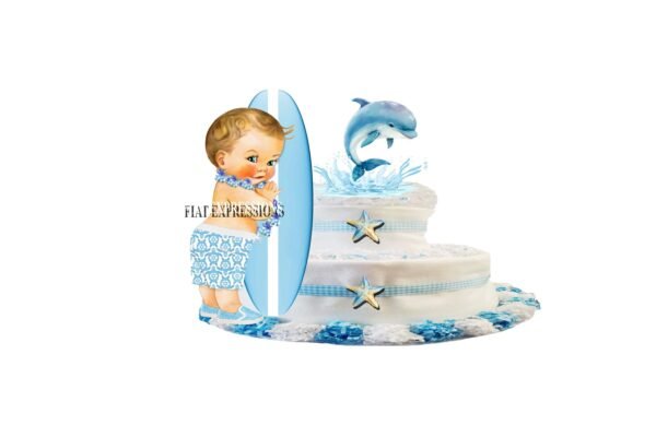 Hawaiian Tropical Aloha Island Diaper Cake, Boy Diaper Cake, 2 Tier Diaper Cake, Hawaiian Baby Shower Centerpiece and Gift