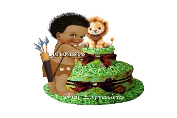 Safari Boy Diaper Cake, Lion Diaper Cake, Jungle Green Diaper Cake, 2 Tier Diaper Cake, Safari Baby Shower Centerpiece and Gift